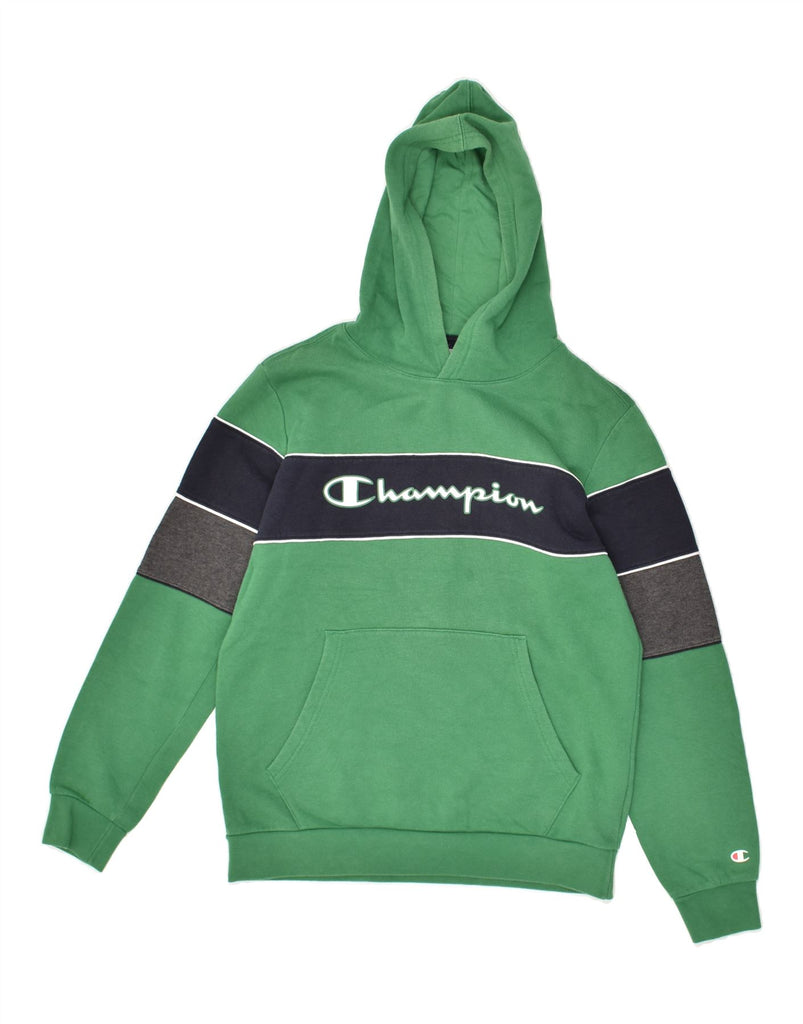 CHAMPION Boys Graphic Hoodie Jumper 13-14 Years XL  Green Colourblock | Vintage Champion | Thrift | Second-Hand Champion | Used Clothing | Messina Hembry 