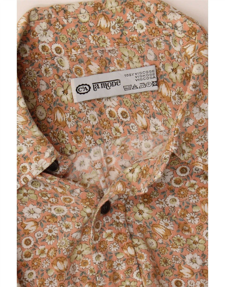 C & A Mens Short Sleeve Shirt Large Beige Floral Viscose