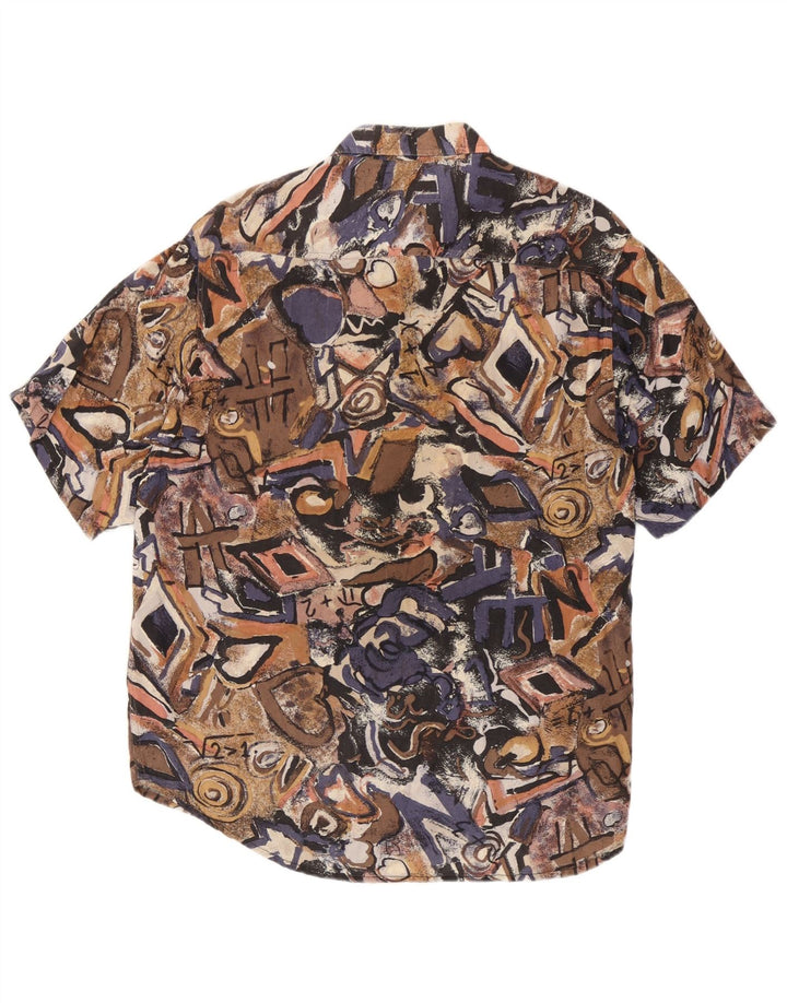 Vintage Mens Abstract Pattern Short Sleeve Shirt Medium Multicoloured
