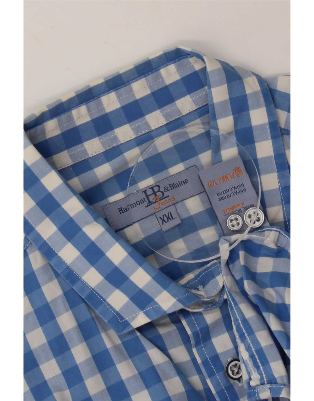 Harmont & Blaine Mens Shirt 2XL Blue Gingham Cotton
