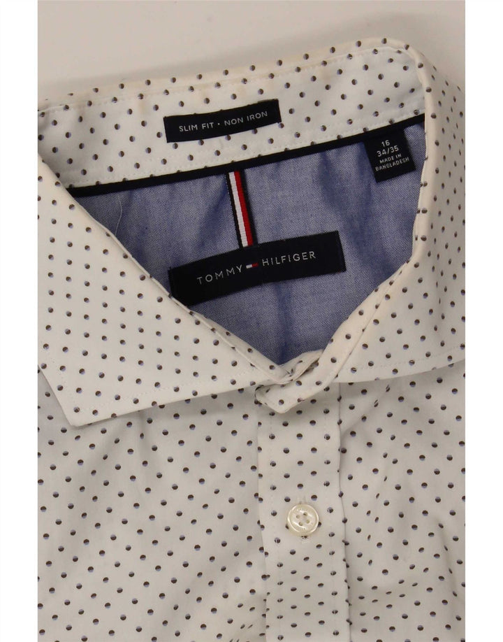 Tommy Hilfiger Mens Slim Fit Shirt Size 16 Large White Spotted