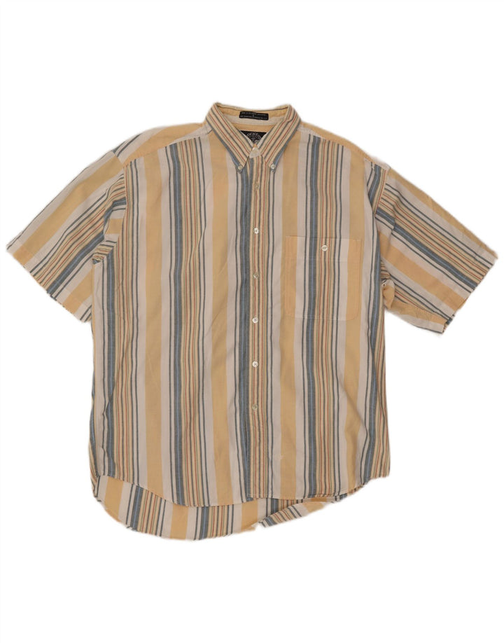 DOCKERS Mens Short Sleeve Shirt Large Yellow Striped Cotton