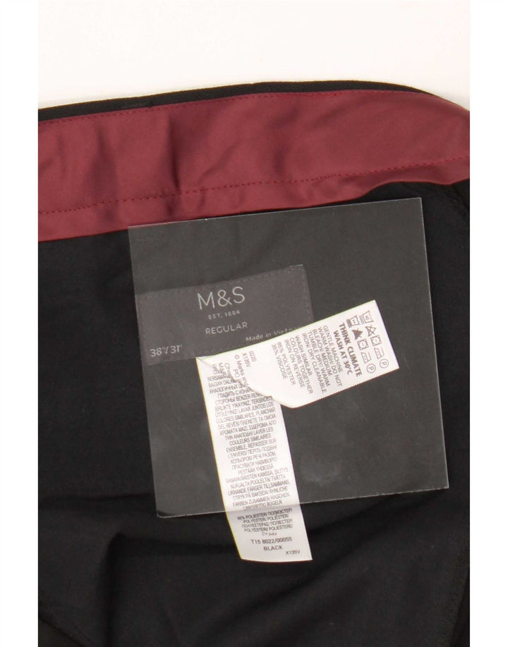 Marks & Spencer Mens Regular Suit Trousers W38 L31 Black Polyester