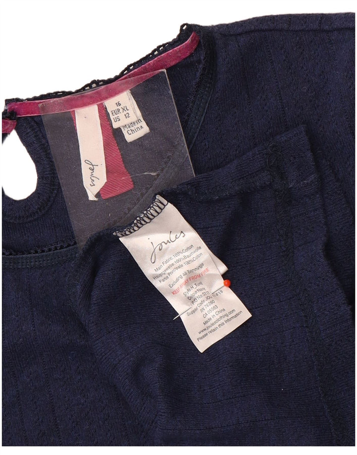 Joules Womens Top Long Sleeve UK 16 Large  Navy Blue Cotton