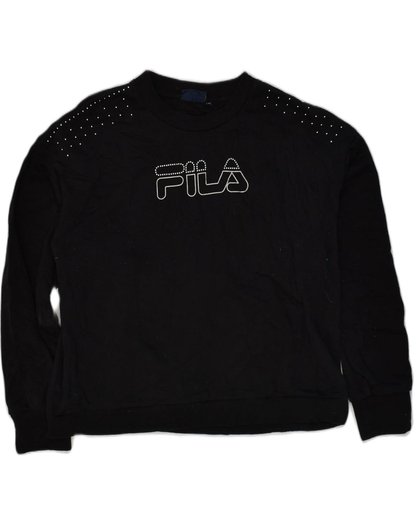 FILA Womens Graphic Sweatshirt Jumper UK 18 XL Black Polyester | Vintage Fila | Thrift | Second-Hand Fila | Used Clothing | Messina Hembry 