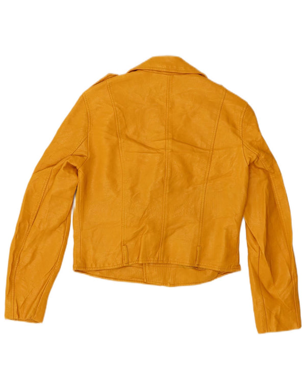 Zara Womens Crop Faux Leather Biker Jacket UK 10 Small Yellow Viscose