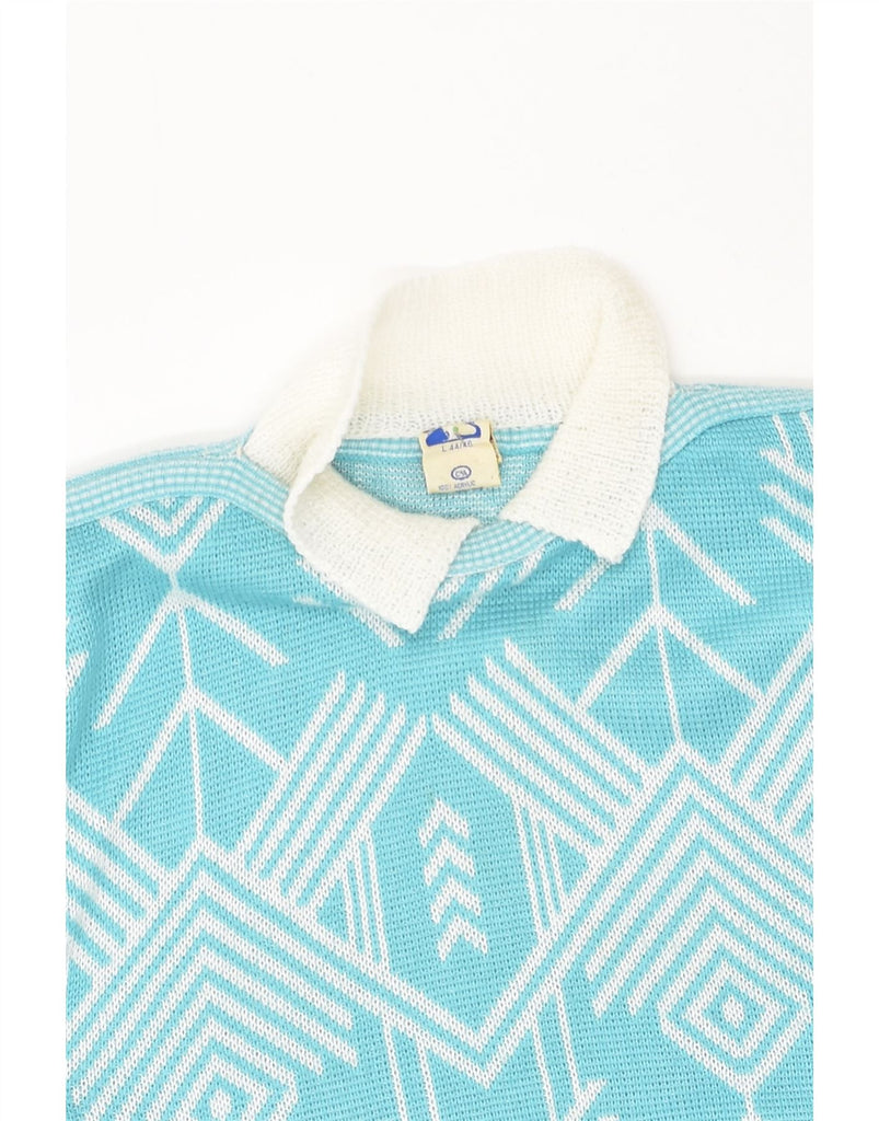 YESSICA Womens Polo Neck Jumper Sweater IT 44/46 Large Blue Fair Isle | Vintage Yessica | Thrift | Second-Hand Yessica | Used Clothing | Messina Hembry 