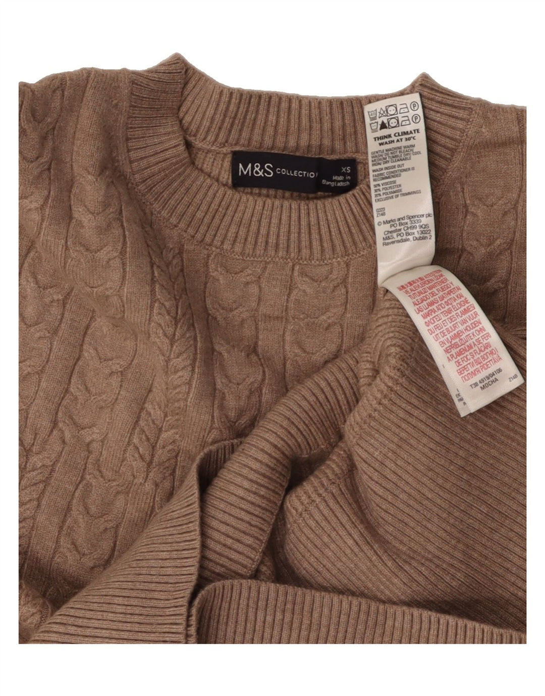MARKS & SPENCER Womens Oversized Crew Neck Jumper Sweater UK 6 XS Beige Vintage Marks & Spencer and Second-Hand Marks & Spencer from Messina Hembry 