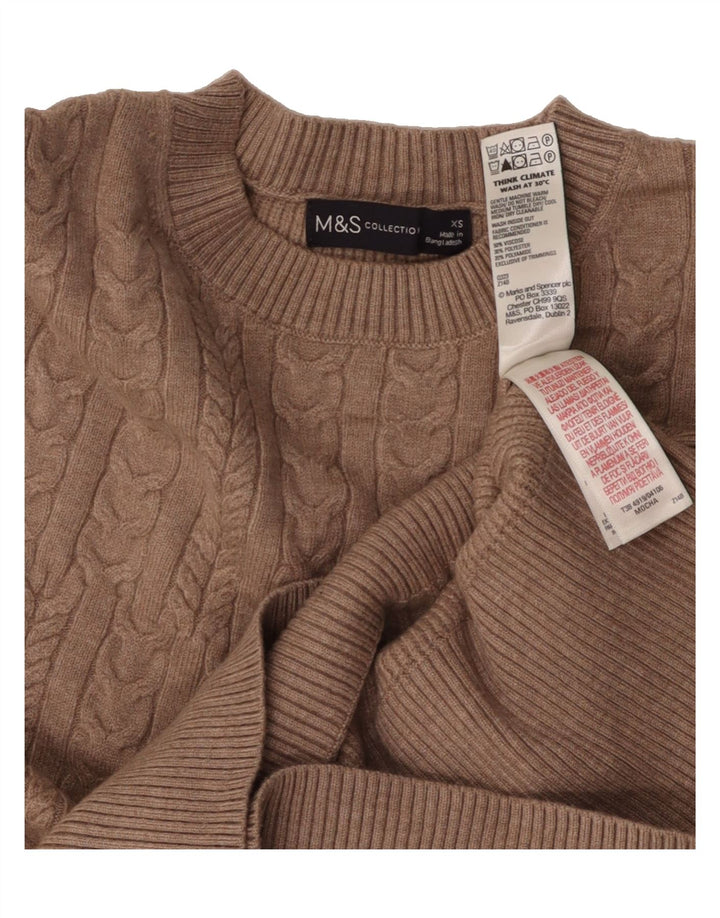 MARKS & SPENCER Womens Oversized Crew Neck Jumper Sweater UK 6 XS Beige Vintage Marks & Spencer and Second-Hand Marks & Spencer from Messina Hembry 