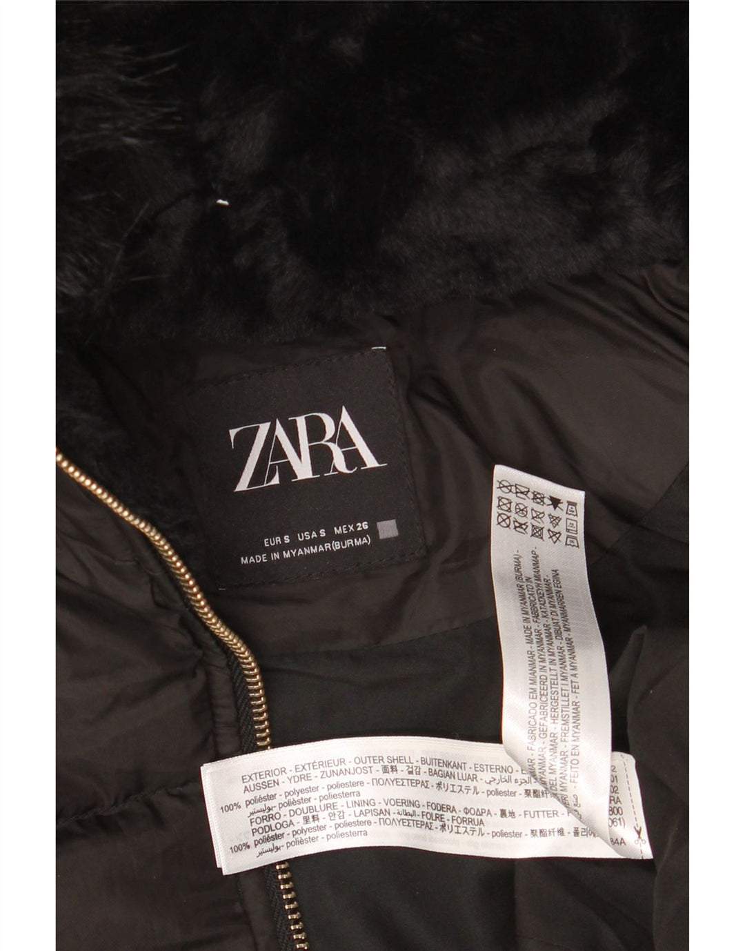 Zara Womens Hooded Padded Jacket UK 10 Small Black Polyester