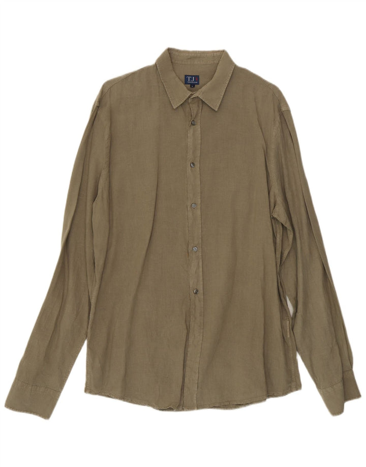 Trussardi Jeans Mens Shirt Large Khaki Linen
