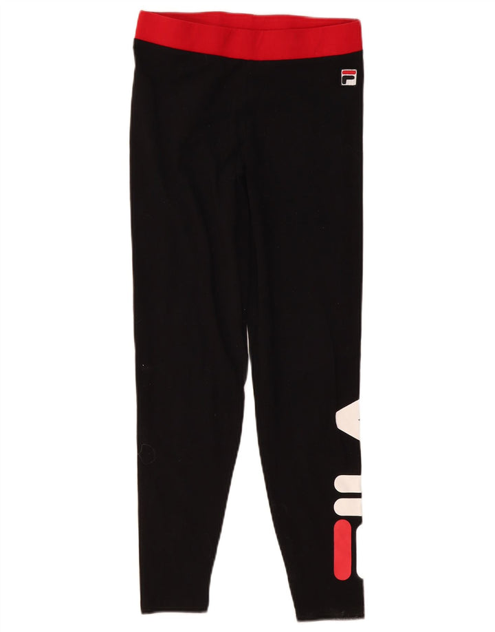 Fila Womens Graphic Leggings UK 8 Small Black Cotton