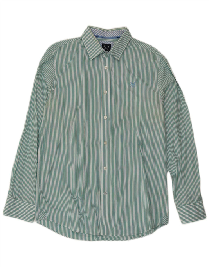 Crew Clothing Mens Classic Fit Shirt Medium Green Striped Cotton