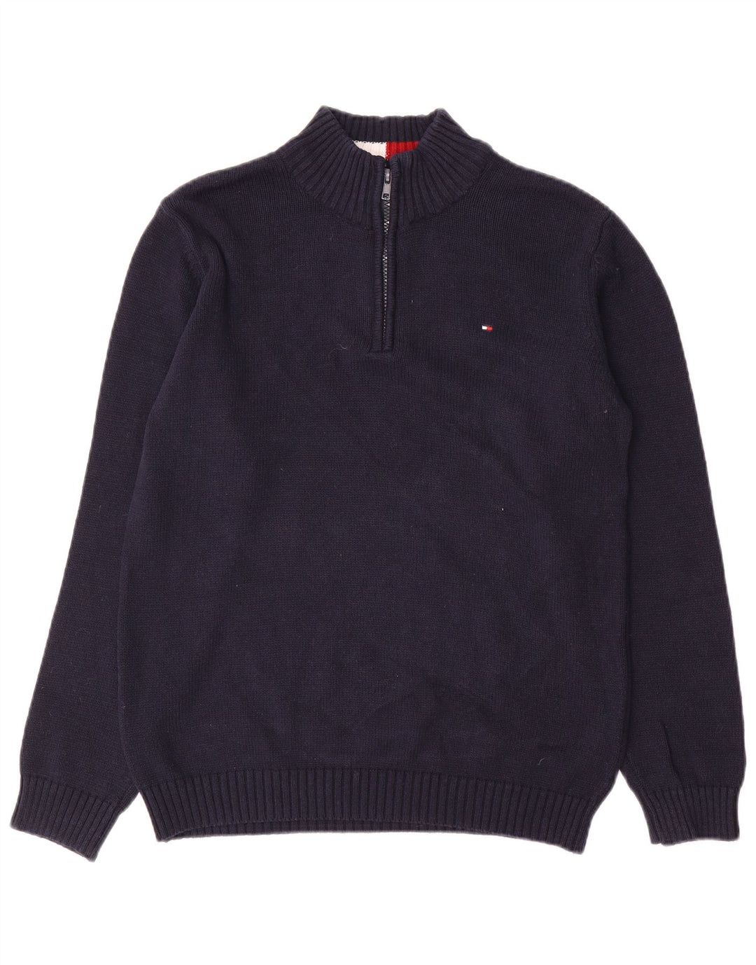 TOMMY HILFIGER Boys Zip Neck Jumper Sweater 14-15 Years Navy Blue Cotton