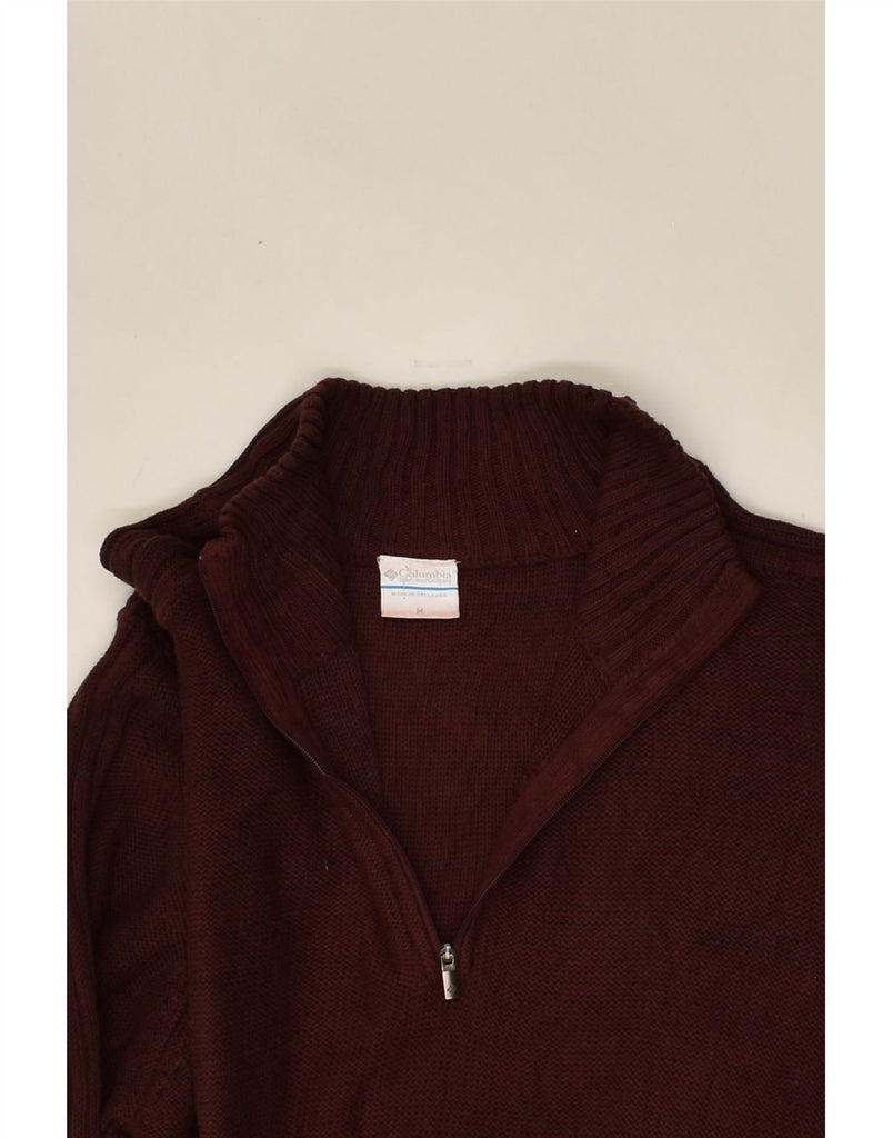 COLUMBIA Mens Zip Neck Jumper Sweater Medium Burgundy Cotton | Vintage Columbia | Thrift | Second-Hand Columbia | Used Clothing | Messina Hembry 