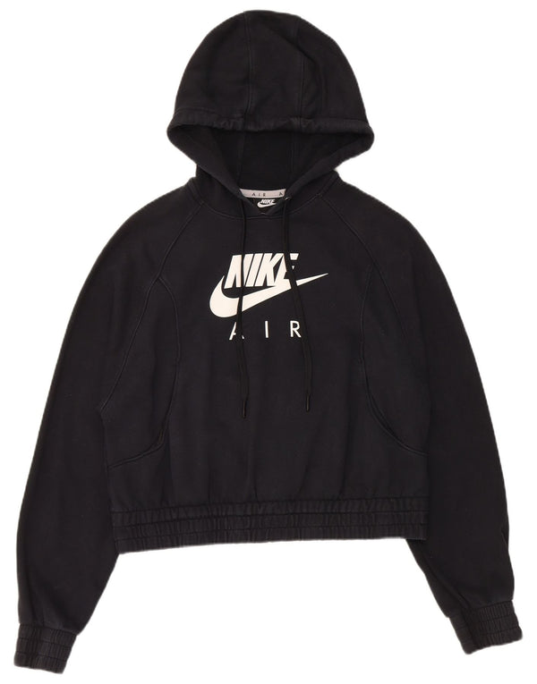 Nike Womens loose Graphic Crop Hoodie Jumper UK 10 Small Black Cotton
