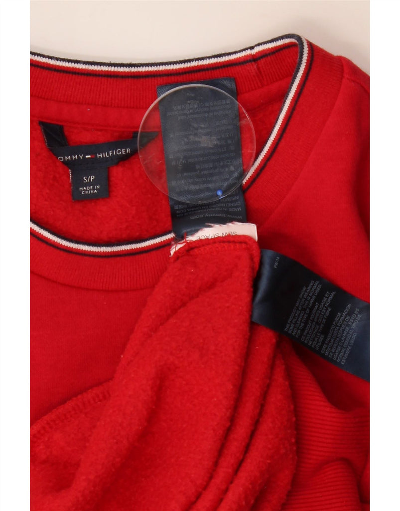 TOMMY HILFIGER Womens Crop Graphic Sweatshirt Jumper UK 10 Small Red Vintage Tommy Hilfiger and Second-Hand Tommy Hilfiger from Messina Hembry 