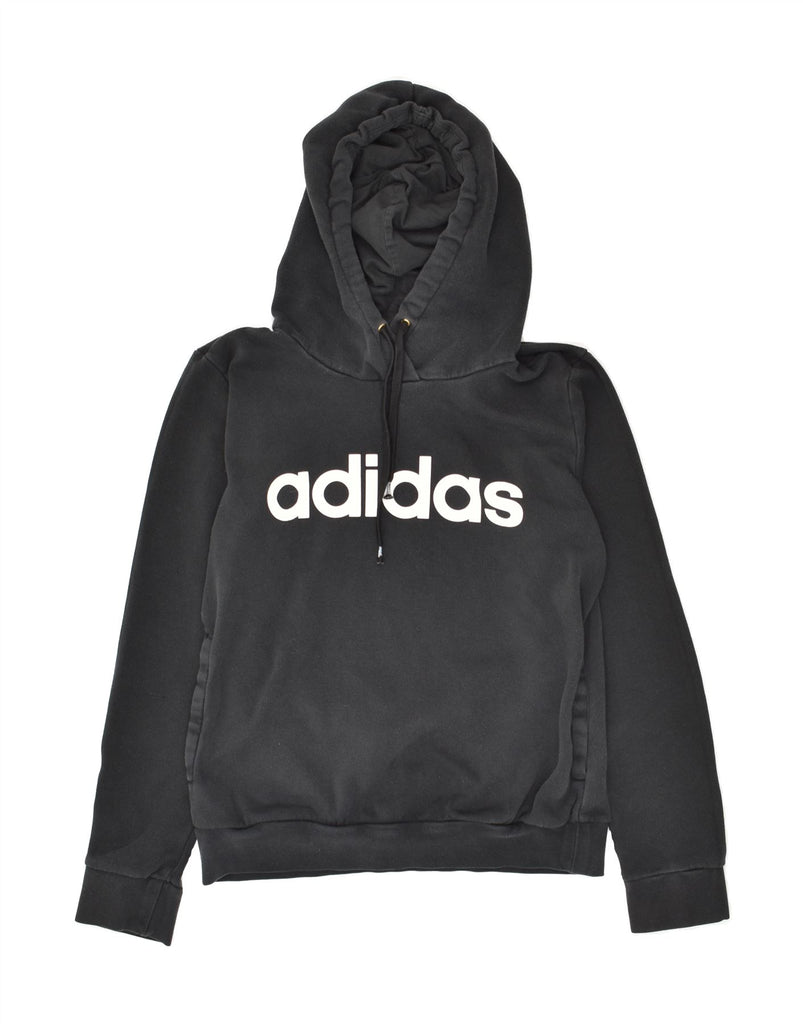 ADIDAS Womens Graphic Hoodie Jumper UK 8/10 Small Black Cotton | Vintage Adidas | Thrift | Second-Hand Adidas | Used Clothing | Messina Hembry 