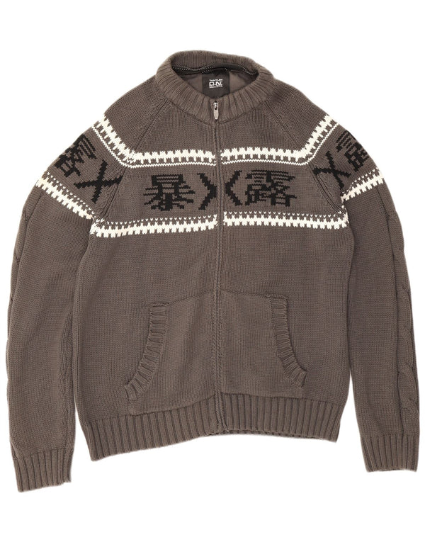ON Tantum Womens Full Zip Cardigan Sweater UK 20 2XL Grey Fair Isle Cotton