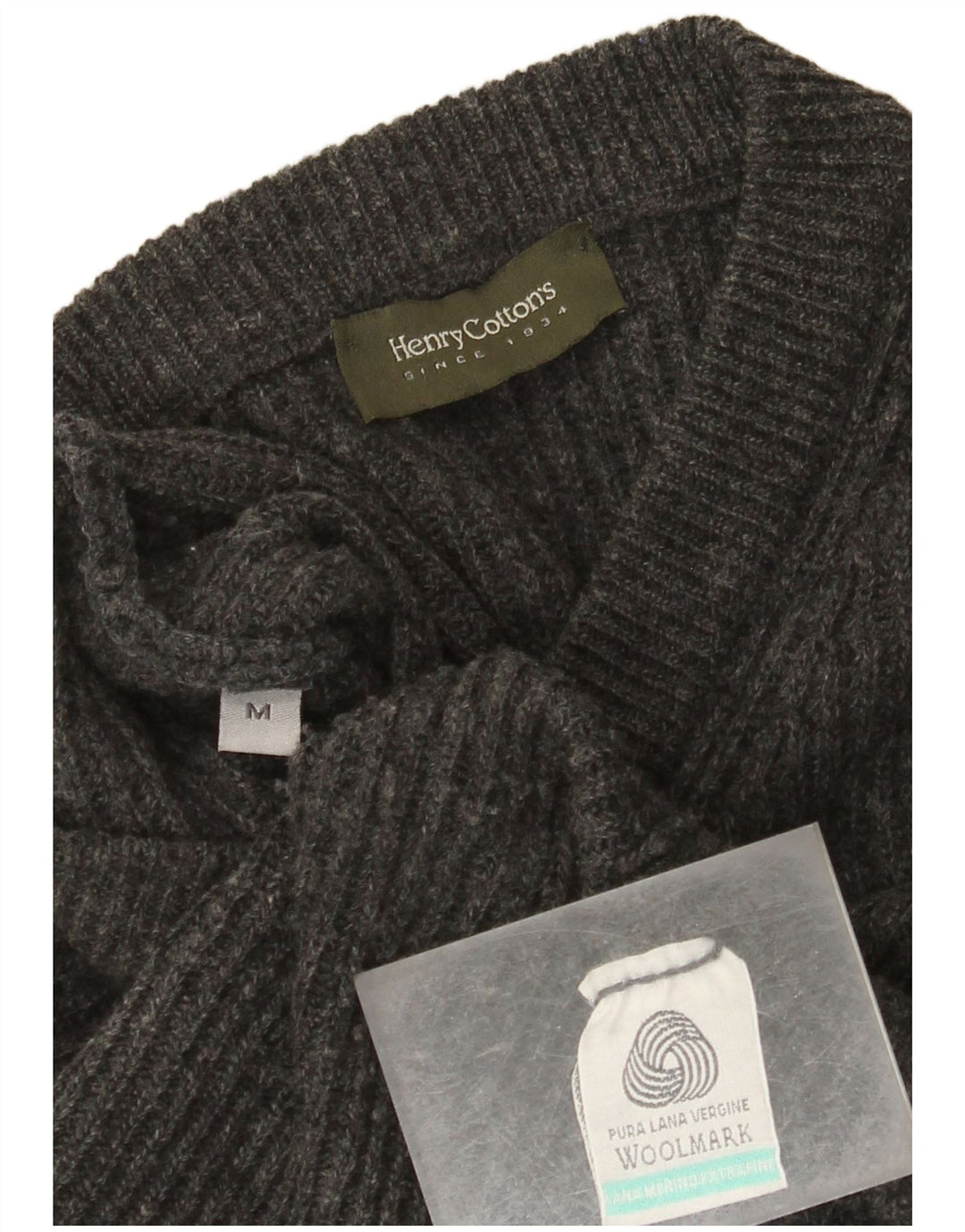 Henry Cottons Mens V-Neck Jumper Sweater Medium Grey Wool