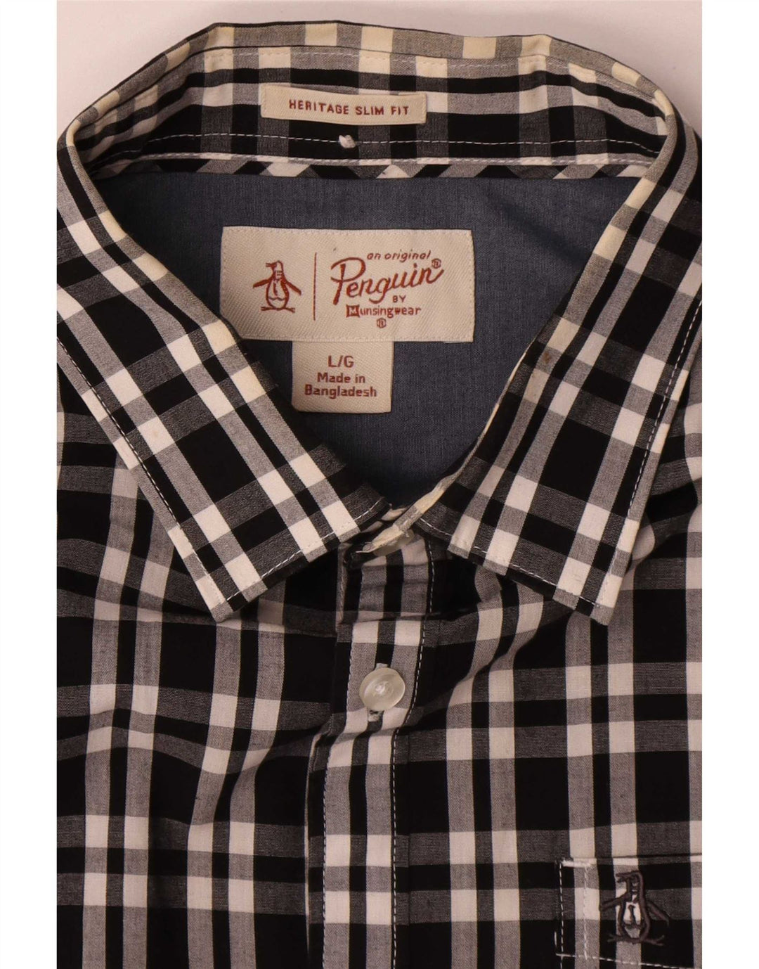 Penguin Mens Heritage Slim Fit Shirt Large Black Check Cotton