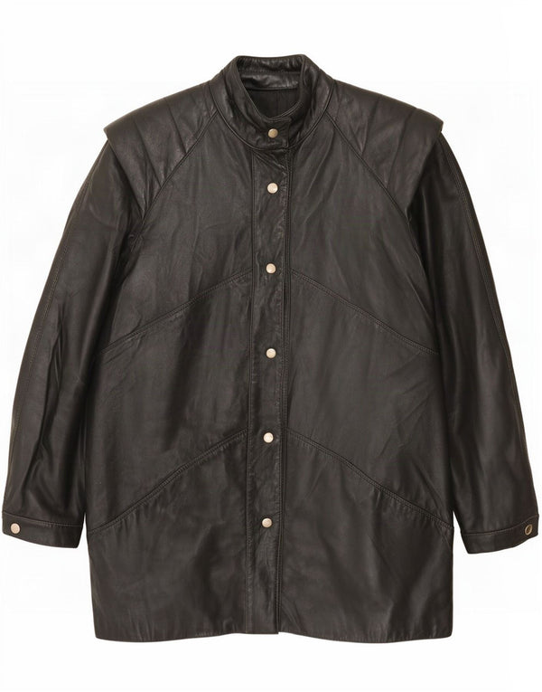 Vintage Womens Leather Coat IT 42 Medium Black