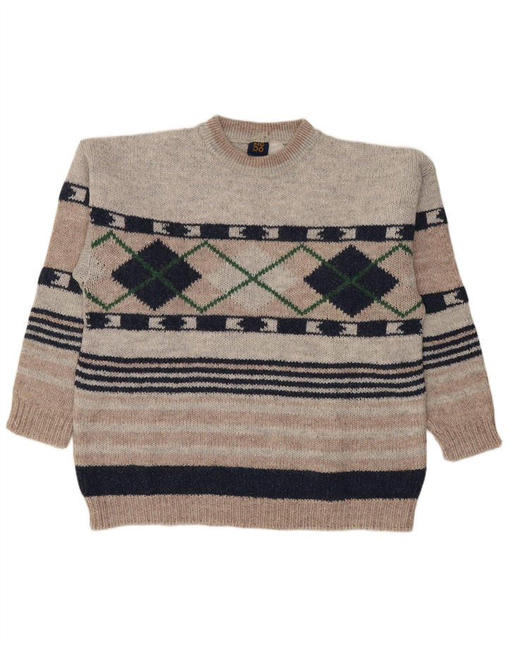 Lotto Mens Crew Neck Jumper Sweater Large Grey Argyle/Diamond