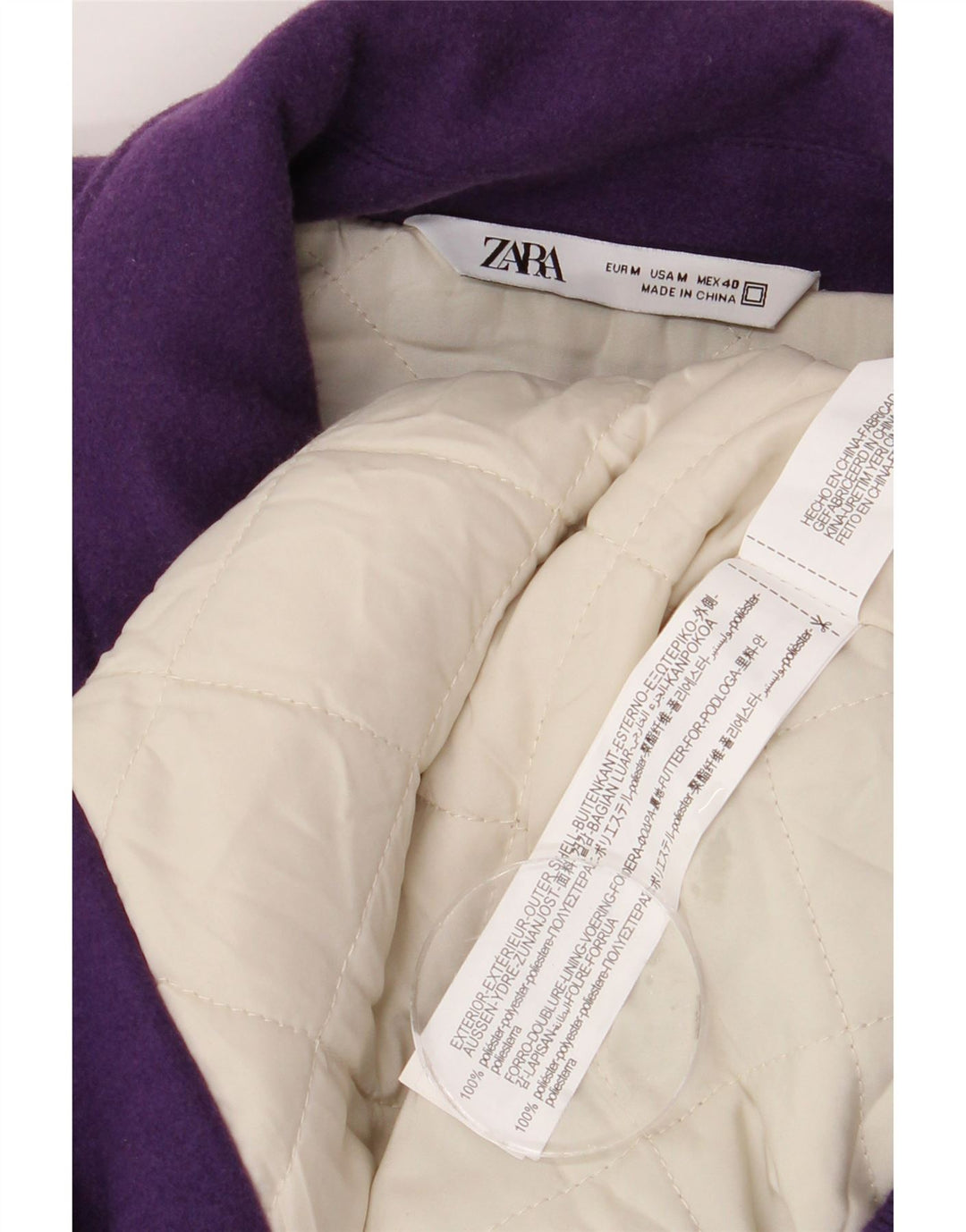 ZARA Mens Graphic Varsity Jacket UK 38 Medium Purple Colourblock Polyester
