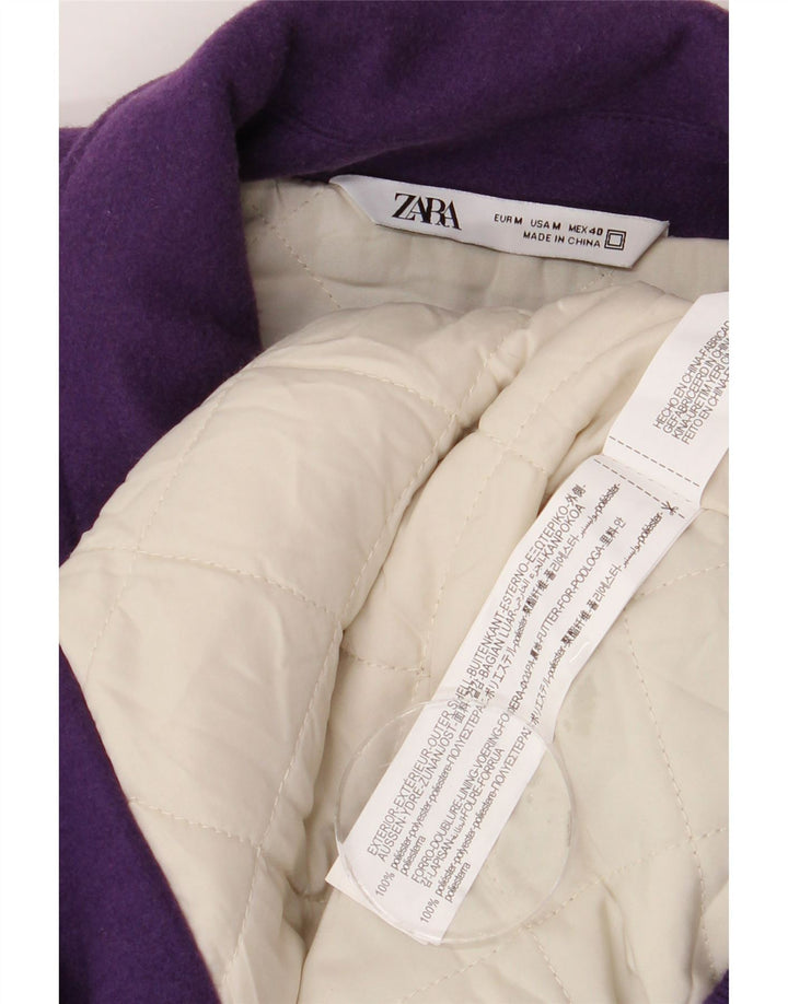 ZARA Mens Graphic Varsity Jacket UK 38 Medium Purple Colourblock Polyester