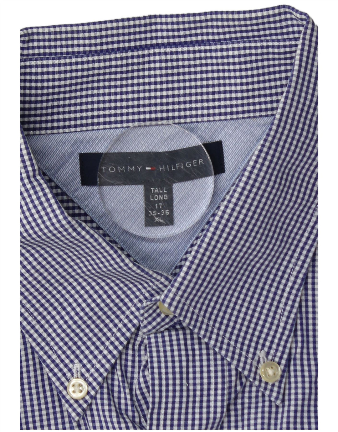 Tommy Hilfiger Mens Tall Shirt Size 17 XL Blue Gingham Cotton
