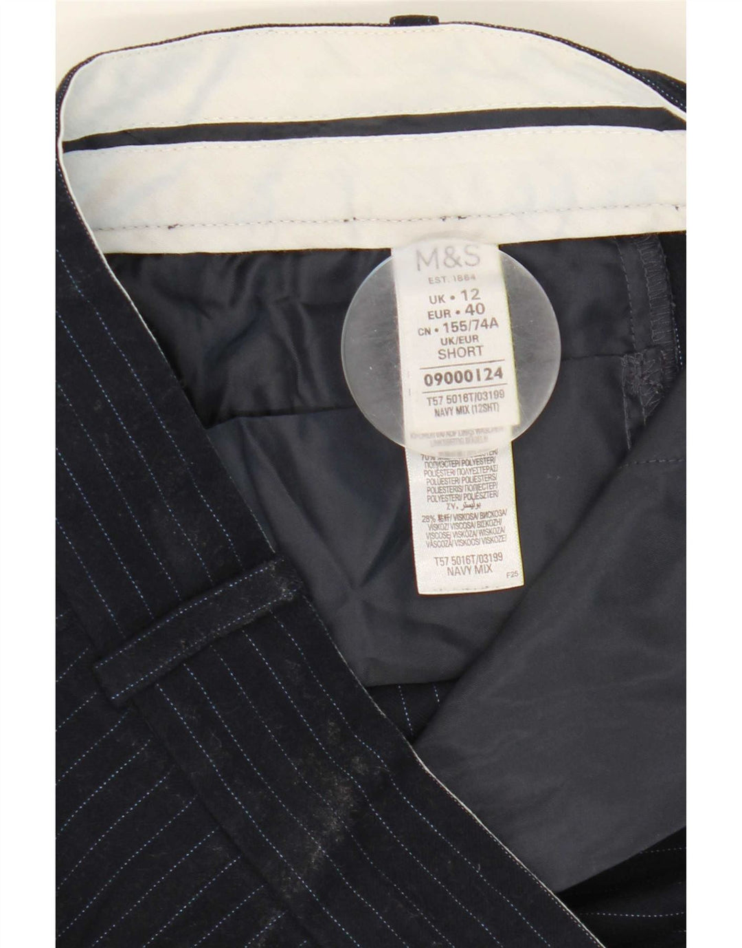 Marks & Spencer Womens Suit Trousers UK 12 Medium W32 L27 Navy Blue