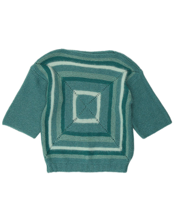 Vintage Womens Boat Neck Jumper Sweater UK 14 Medium Green Geometric