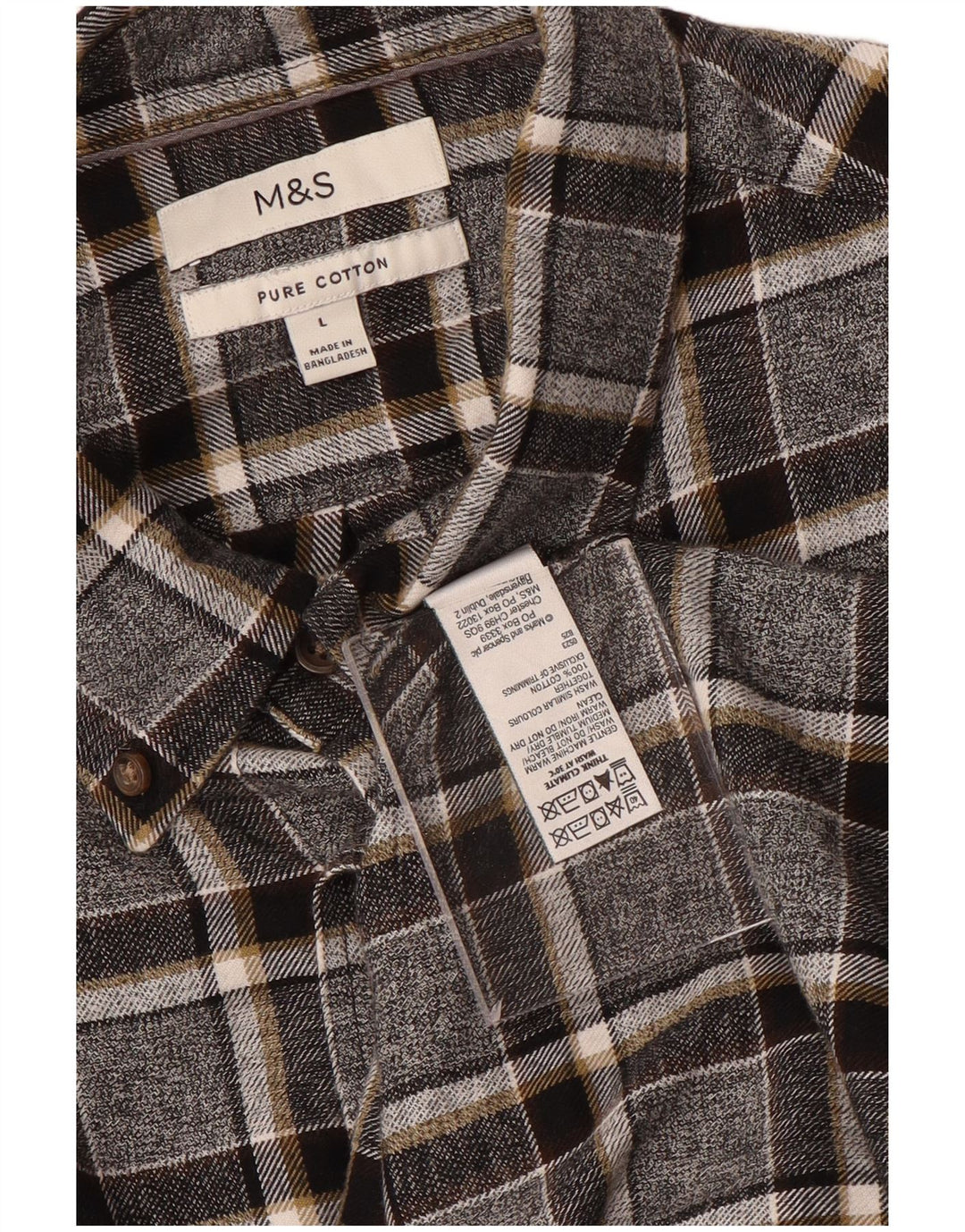 Marks & Spencer Mens Flannel Shirt Large Grey Check Cotton