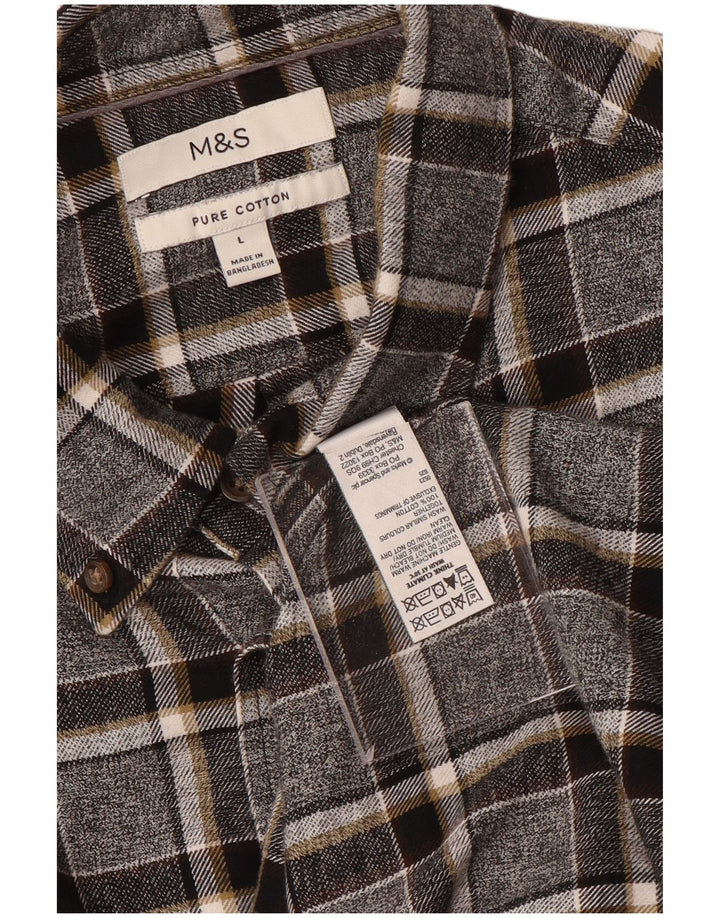 Marks & Spencer Mens Flannel Shirt Large Grey Check Cotton