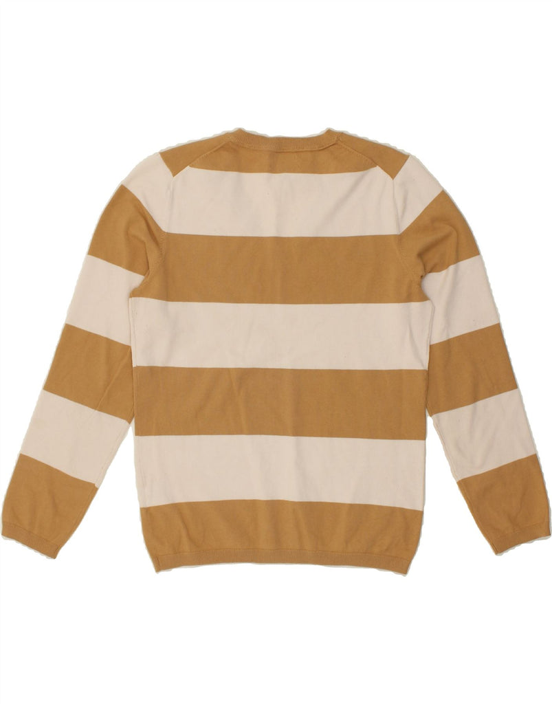 TOMMY HILFIGER Womens V-Neck Jumper Sweater UK 14 Large Beige Striped | Vintage Tommy Hilfiger | Thrift | Second-Hand Tommy Hilfiger | Used Clothing | Messina Hembry 