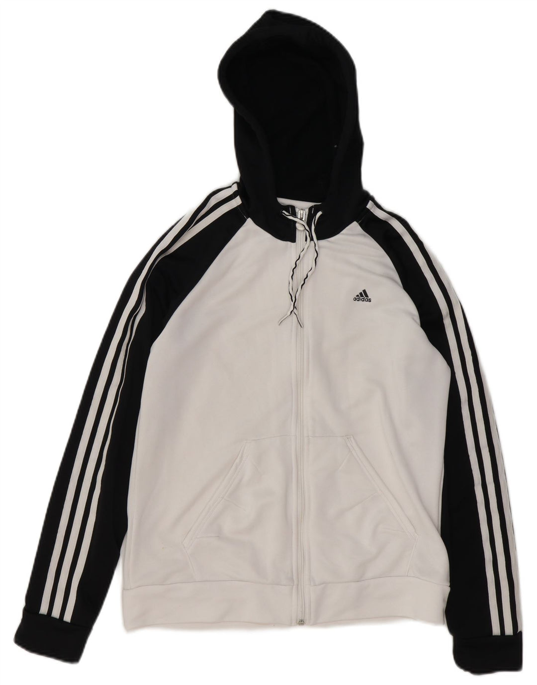 ADIDAS Womens Zip Hoodie Sweater UK 16 Large  White Colourblock Polyester