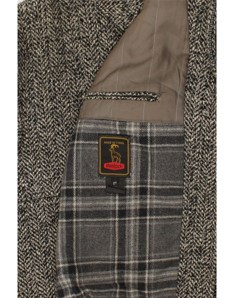 STEINBOCK Mens Bomber Jacket UK 40 Large Grey Herringbone Wool | Vintage Steinbock | Thrift | Second-Hand Steinbock | Used Clothing | Messina Hembry 