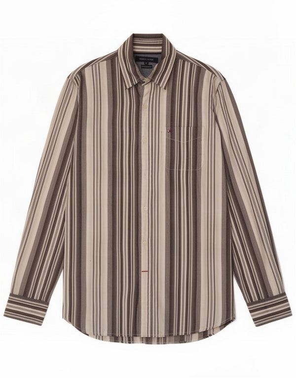 Tommy Hilfiger Mens Shirt XL Brown Striped Cotton