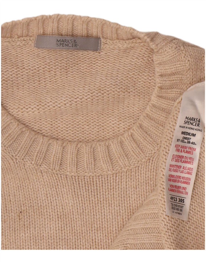 Marks & Spencer Mens Crew Neck Jumper Sweater UK 38/40 Medium Beige Cotton