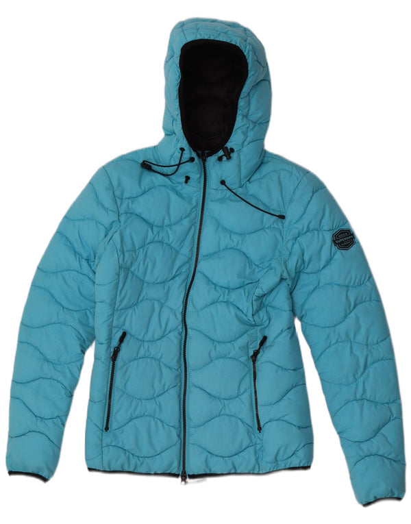 Superdry Womens Hooded Padded Jacket UK 8 Small Blue Polyester