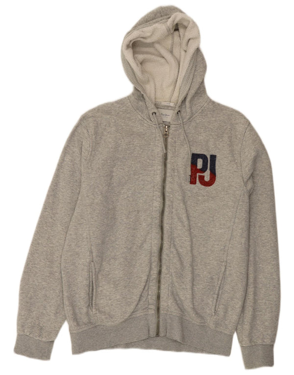 PEPE Jeans Mens Graphic Slim Fit Zip Hoodie Sweater Large Grey Cotton