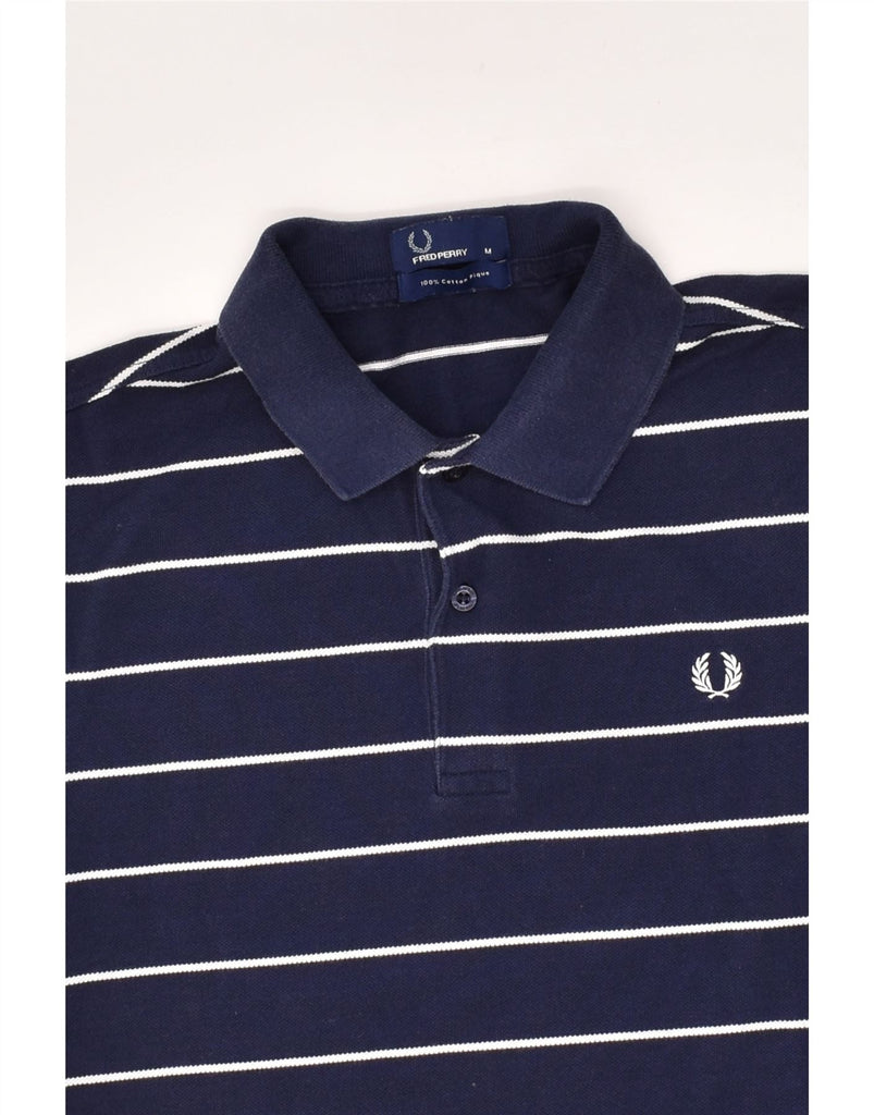 FRED PERRY Mens Polo Shirt Medium Navy Blue Striped Cotton | Vintage Fred Perry | Thrift | Second-Hand Fred Perry | Used Clothing | Messina Hembry 