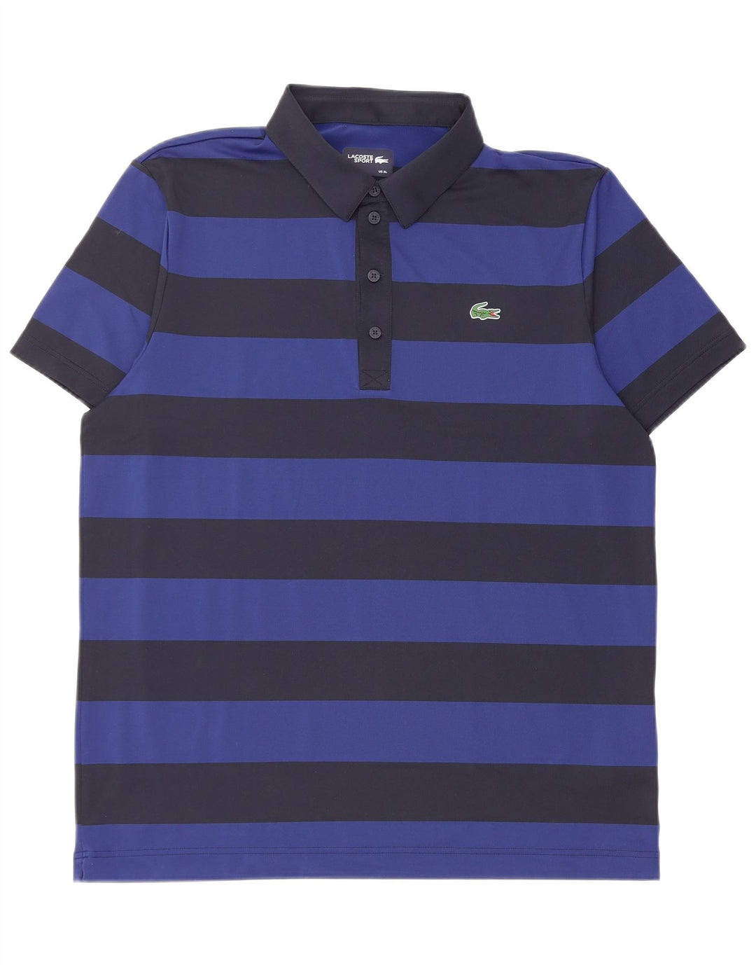 LACOSTE Mens Polo Shirt Size 6 XL Navy Blue Striped Polyester