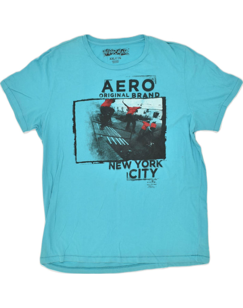 AEROPOSTALE Mens Graphic T-Shirt Top 2XL Blue Cotton | Vintage Aeropostale | Thrift | Second-Hand Aeropostale | Used Clothing | Messina Hembry 