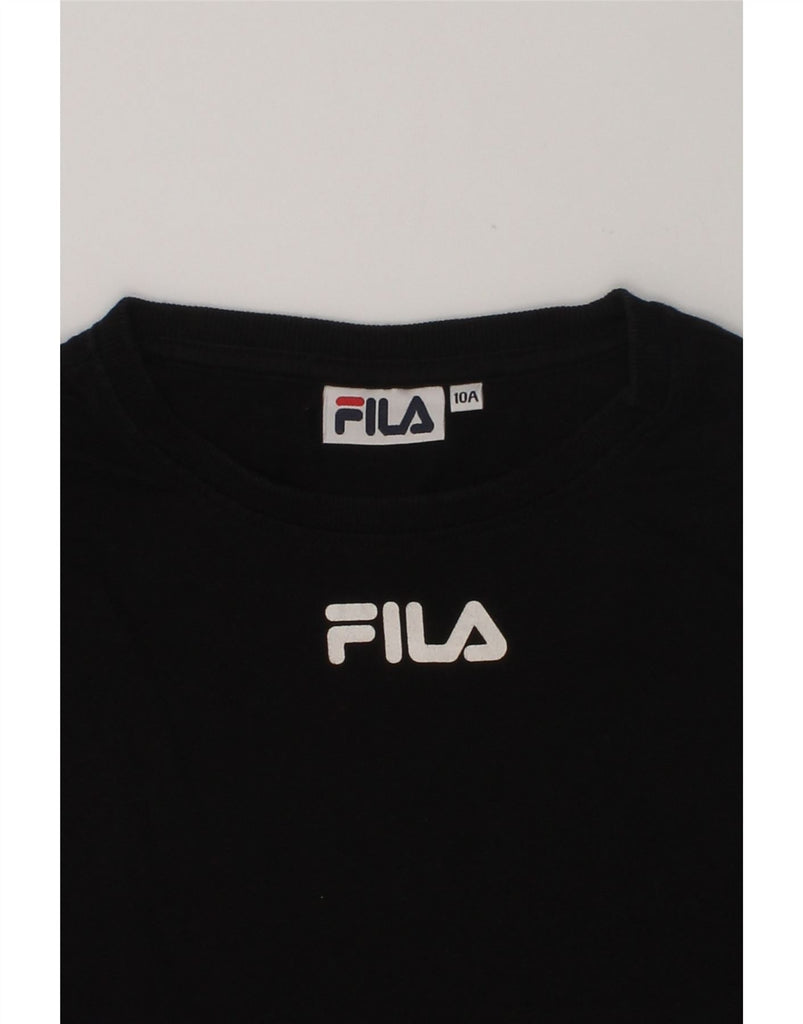 FILA Girls Graphic T-Shirt Top 9-10 Years Black Colourblock Cotton | Vintage Fila | Thrift | Second-Hand Fila | Used Clothing | Messina Hembry 