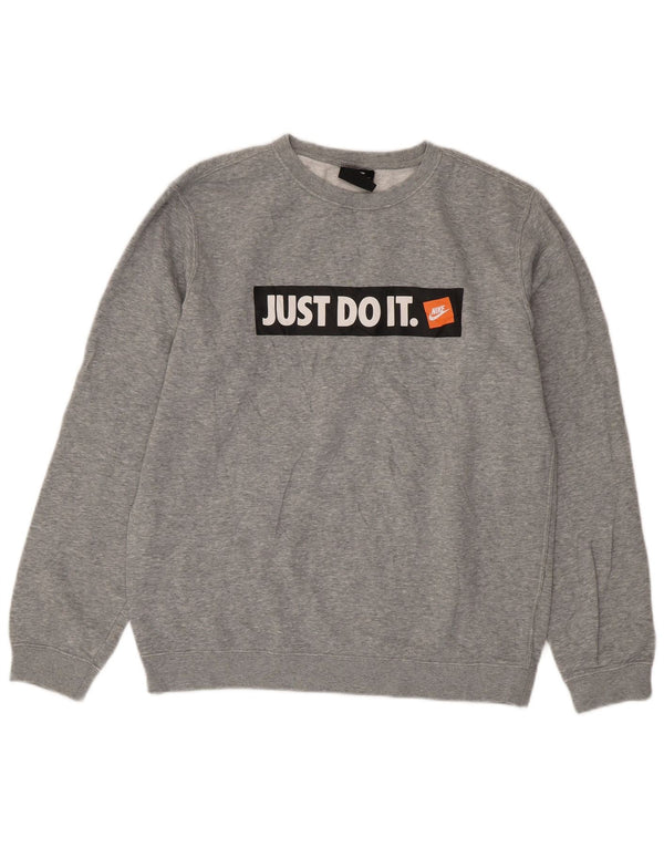 Nike Mens Graphic Sweatshirt Jumper Medium Grey Flecked Cotton