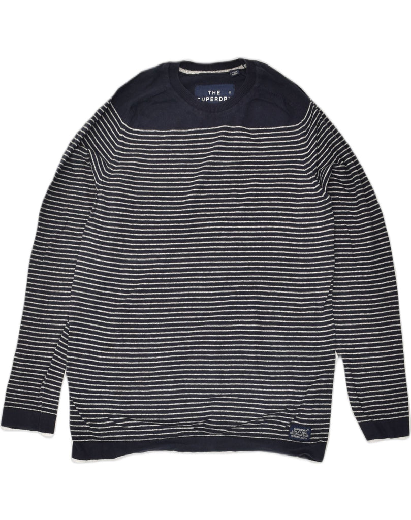 SUPERDRY Womens Crew Neck Jumper Sweater UK 16 Large Navy Blue Striped | Vintage Superdry | Thrift | Second-Hand Superdry | Used Clothing | Messina Hembry 