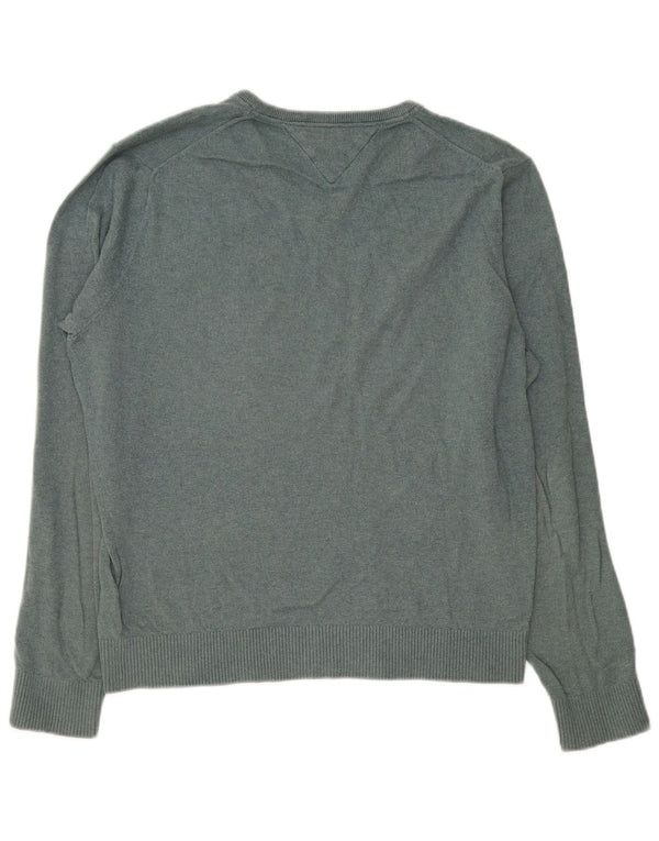Tommy Hilfiger Mens V-Neck Jumper Sweater Large Green Cotton