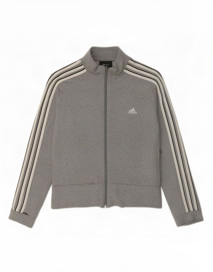 Adidas Womens Tracksuit Top Jacket UK 14 Medium Grey Cotton
