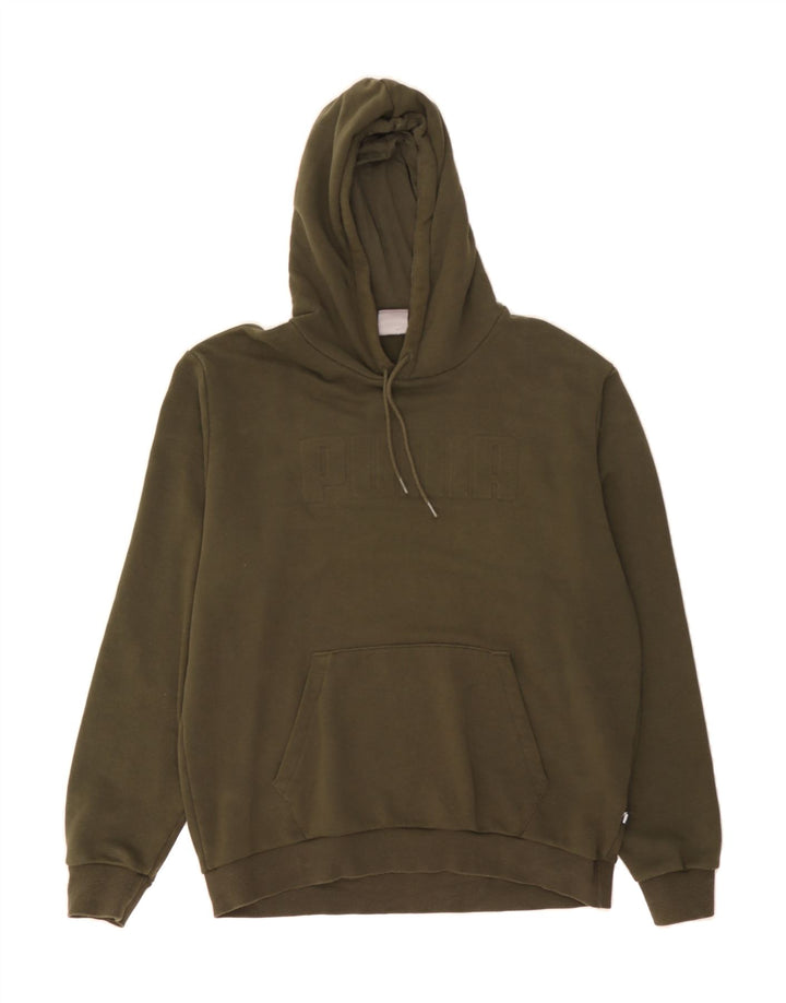 PUMA Mens Graphic Hoodie Jumper Large Khaki Cotton Vintage Puma and Second-Hand Puma from Messina Hembry 